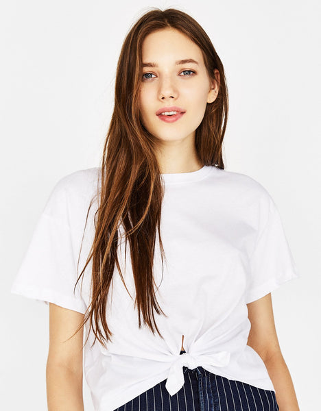 Ecologically grown cotton T-shirt with front knot