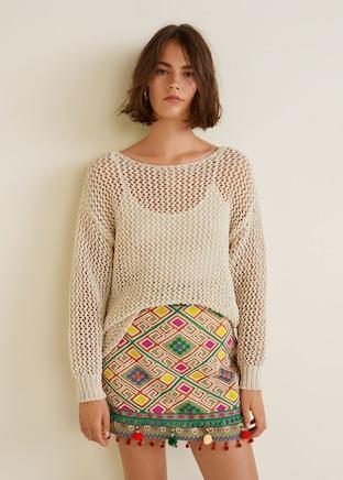 Pom poms embroidered skirt