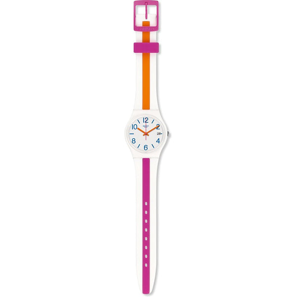 Swatch Originals Pinkline White Dial Silicone Strap Unisex Watch GW408